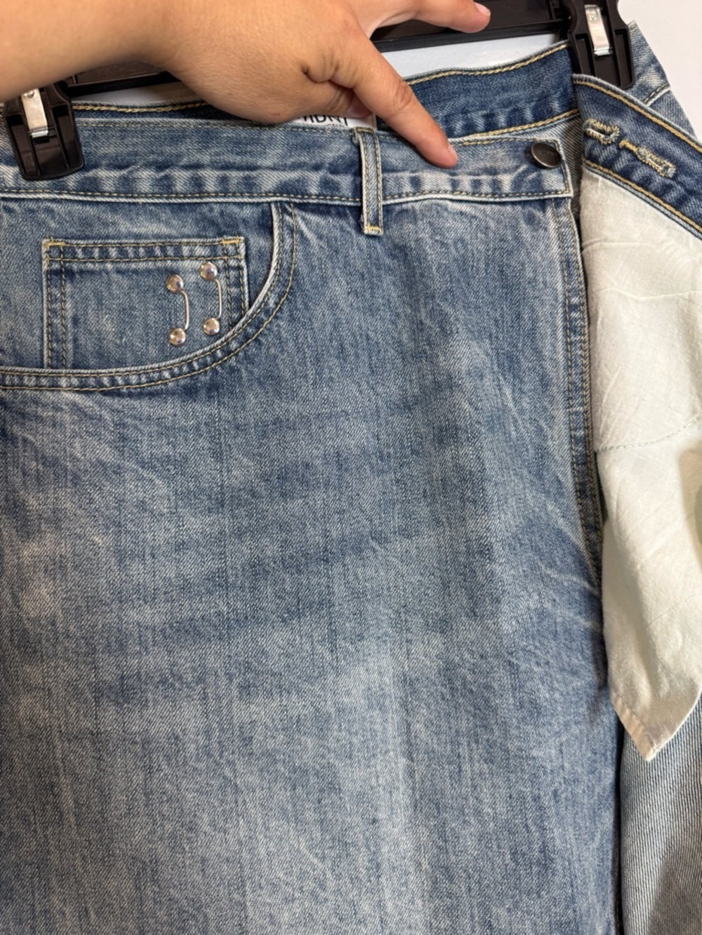 EVIDNT LOS ANGELES Women's blue Denim Asymmetric Wrap Skirt Sz 26 - Picture 10 of 13